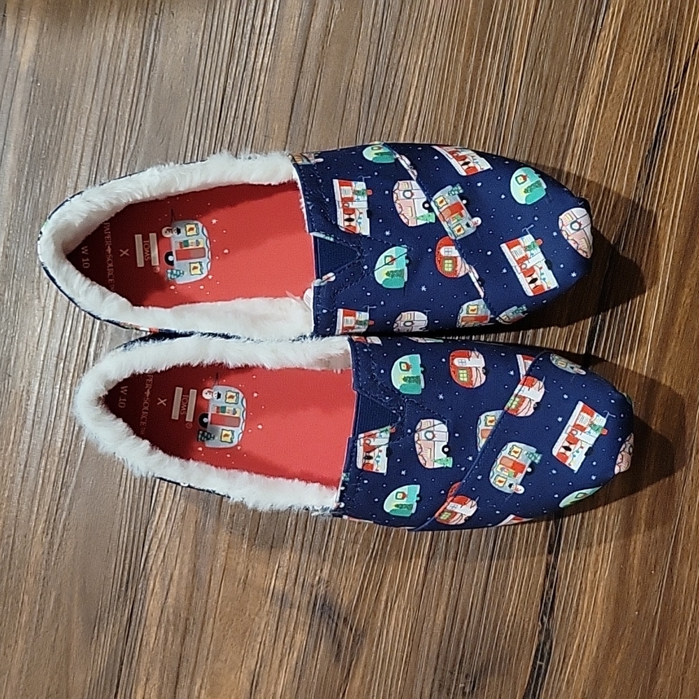 Toms Papersource Alpargata Navy Christmas Camper Slip On Shoes Ladies Size 10